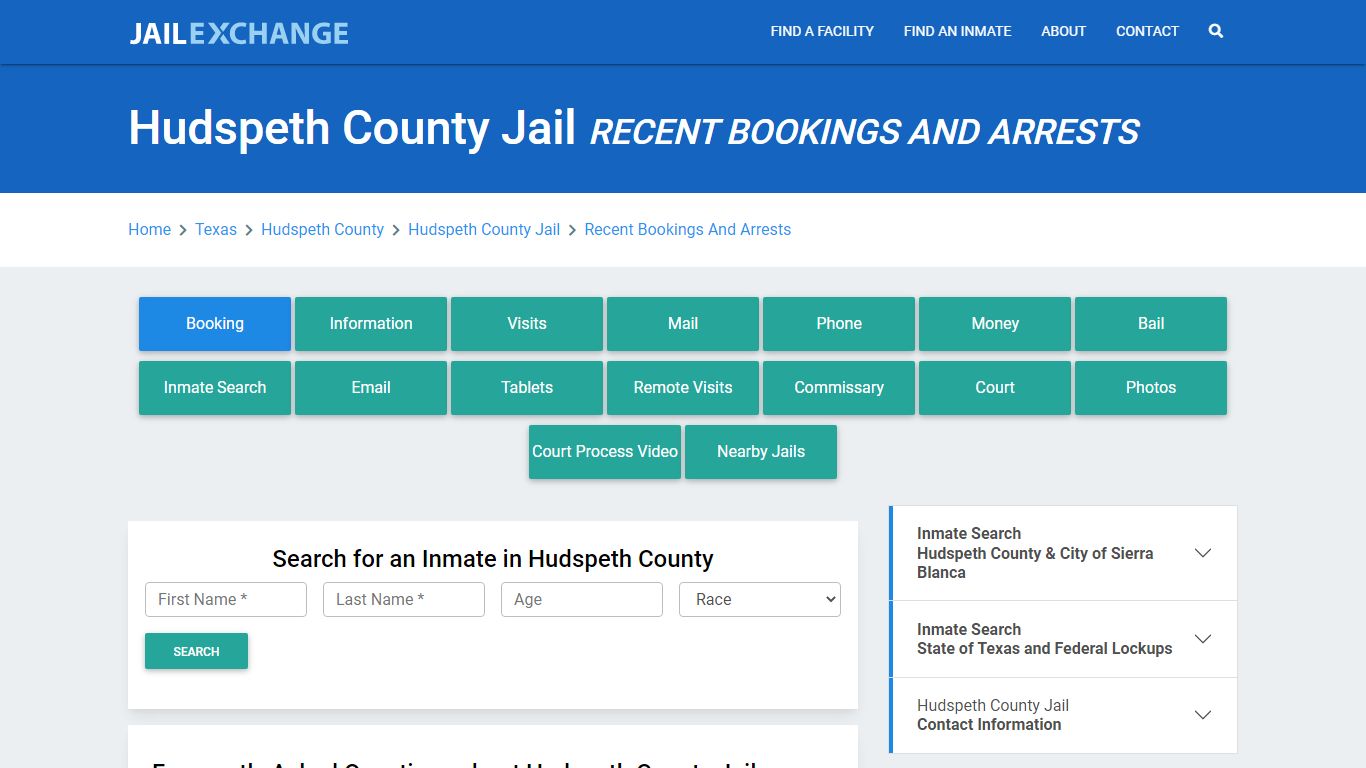 Hudspeth County Jail Recent Bookings And Arrests - Jail Exchange