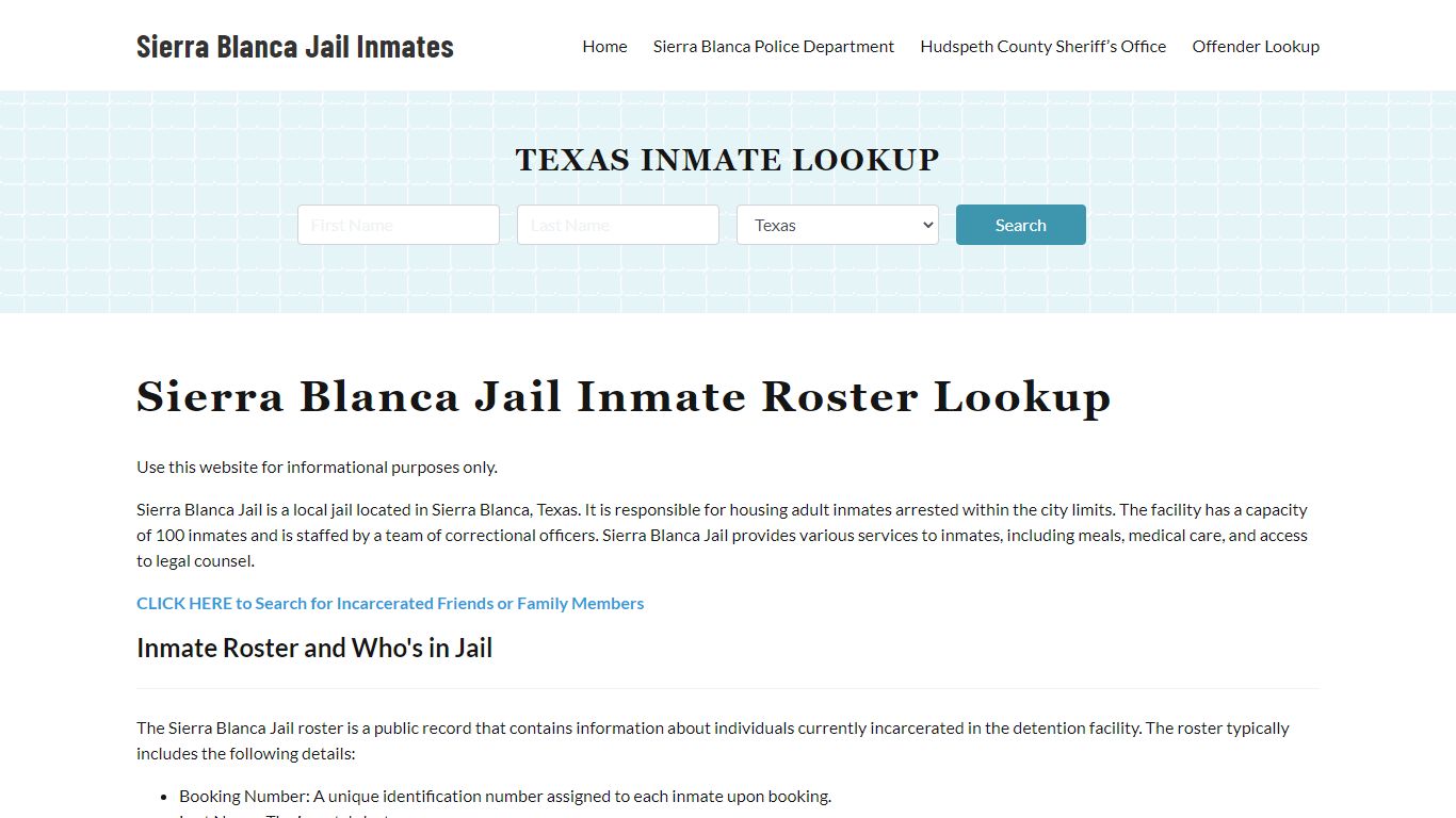 Sierra Blanca Jail Inmate Roster, Hudspeth County, TX, Offender Search