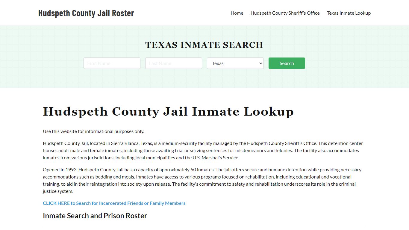 Hudspeth County Jail Roster Lookup, TX, Inmate Search